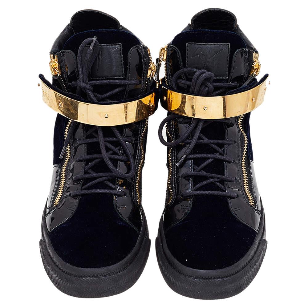 Giuseppe Zanotti Velvet and Leather Coby High Top Sneakers Size 43 For Sale 2