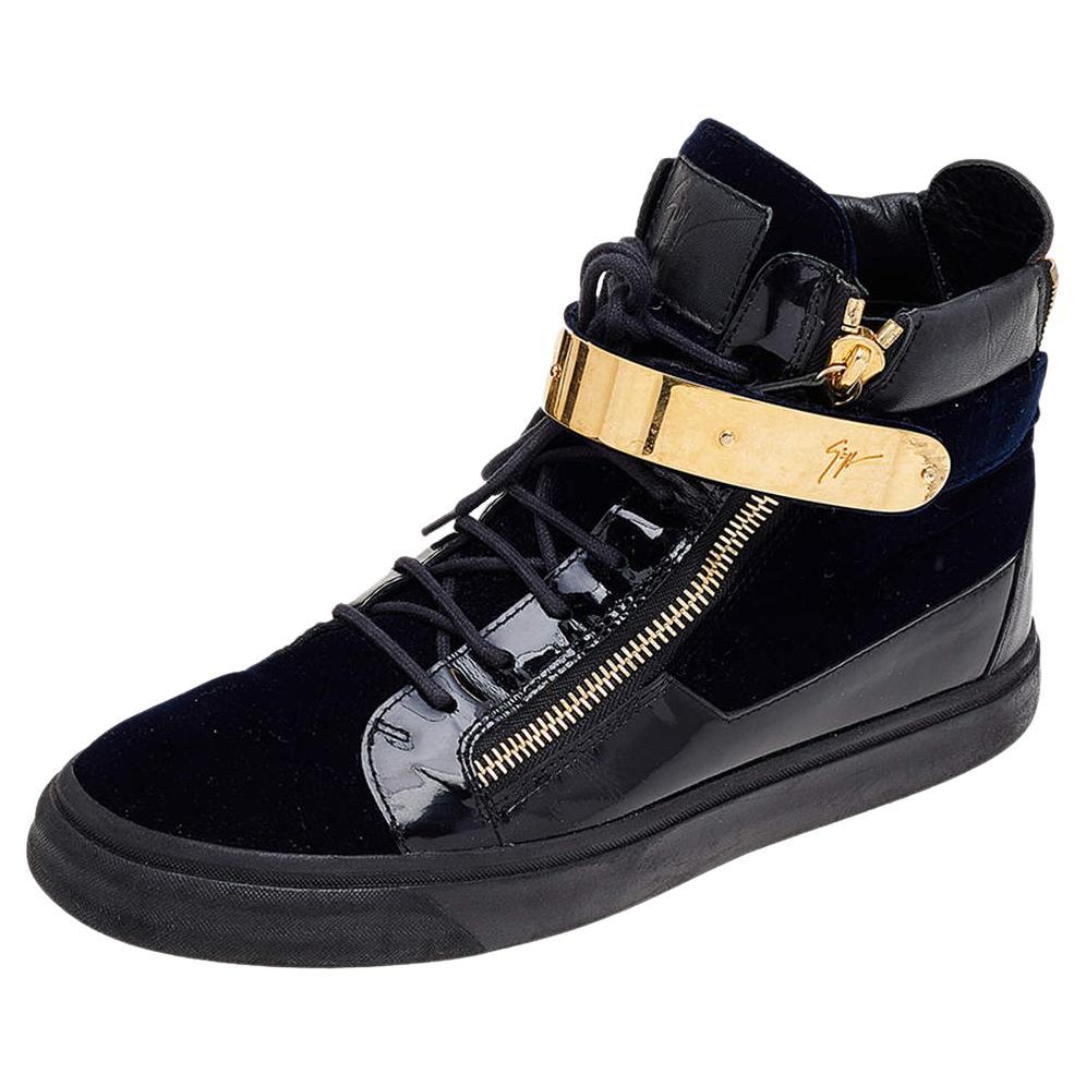 Giuseppe Zanotti Velvet and Leather Coby High Top Sneakers Size 43 For Sale