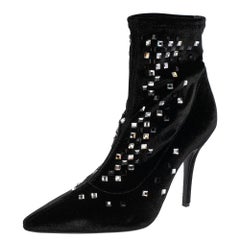 Giuseppe Zanotti Velvet Crystal Embellished Pointed Toe Ankle Boots Size 40