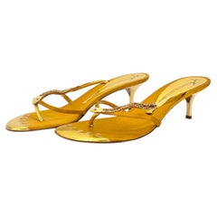 Giuseppe Zanotti Vicini Gold Snake Leather and Satin Slip On Mules Sandals 39