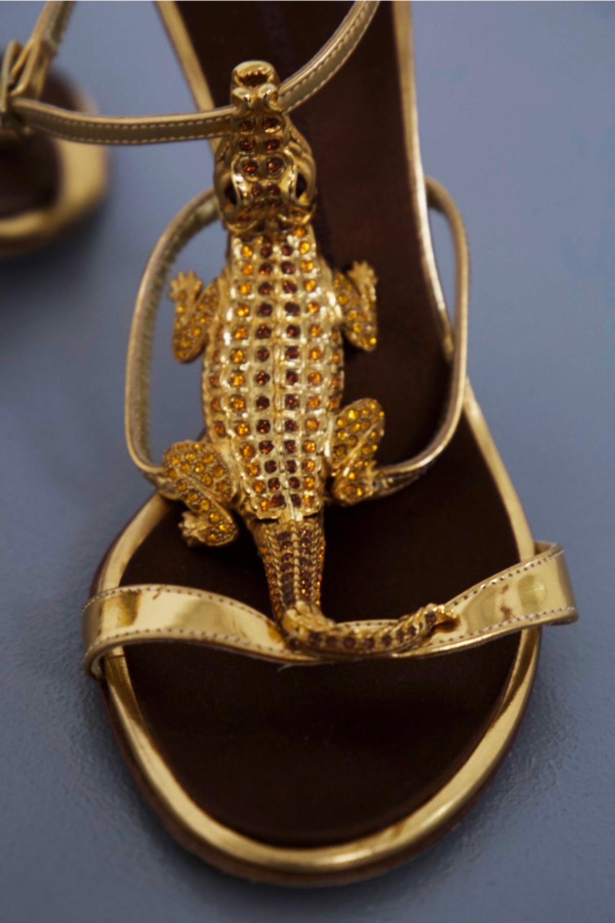 Marron Chaussures vintage Giuseppe Zanotti en crocodile ornées de bijoux