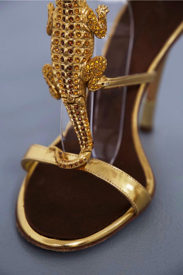 Giuseppe Zanotti Gold Reptile Croc Print Sandals Giuseppe Zanotti Vintage Crocodile Jewel Shoes at 1stDibs  main image 4