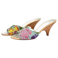 Giuseppe Zanotti Vintage Floral Crystal Embellished Slip On Mules Sandals 8