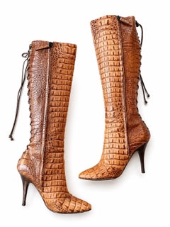 Bottes hautes à lacets Giuseppe Zanotti Vintage Y2K, motif croco en relief, pour femme, pointure UE 38