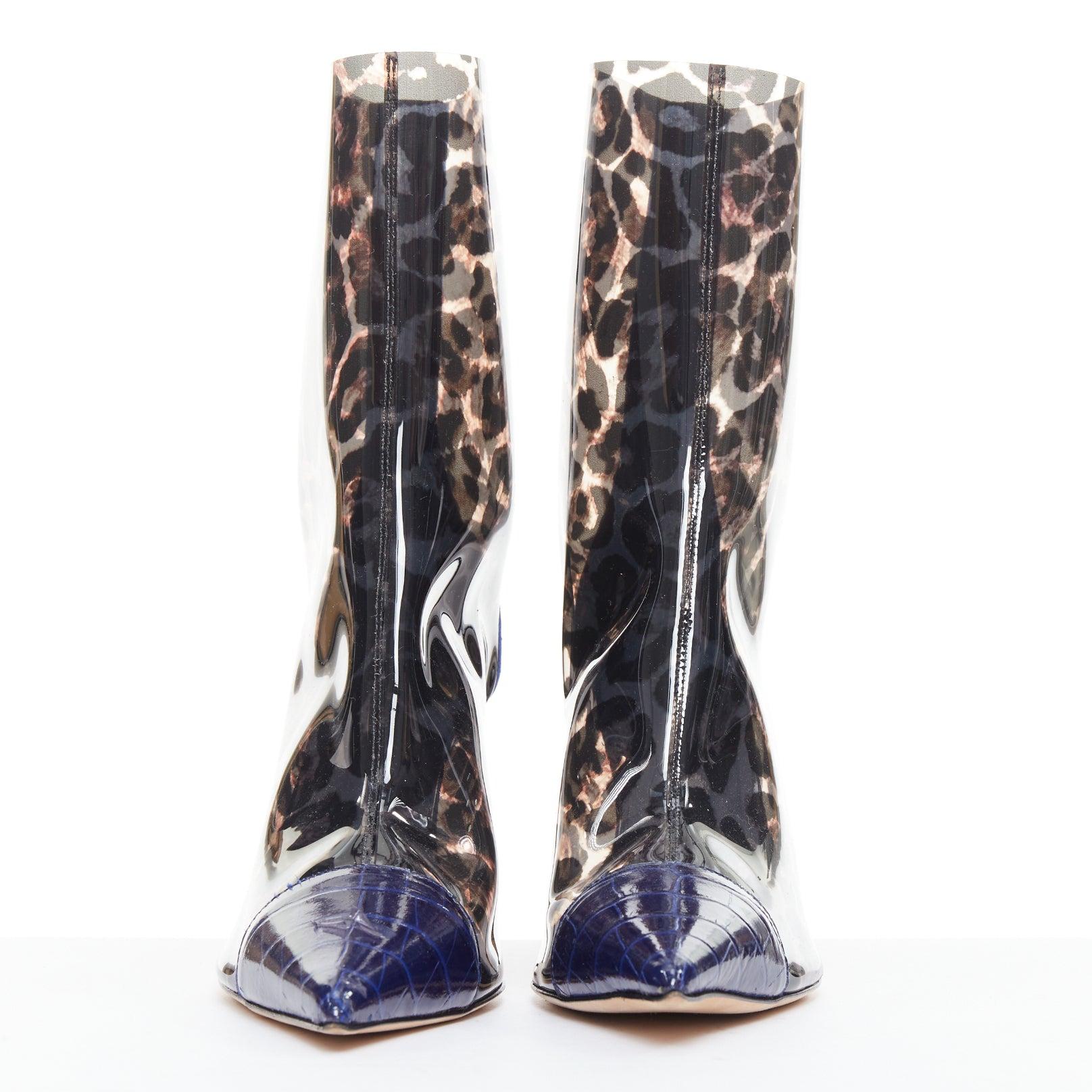 Gris GIUSEPPE ZANOTTI Violaine Cheville bleu léopard gaufré Bottes en PVC EU39 en vente
