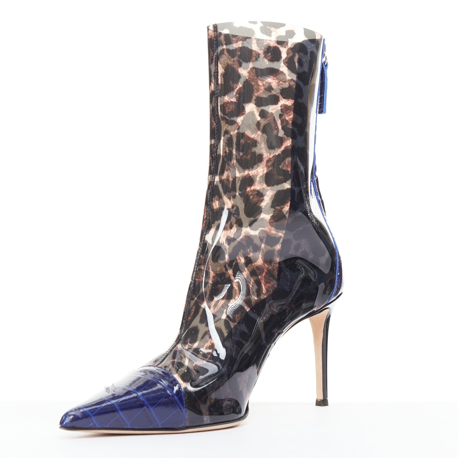 GIUSEPPE ZANOTTI Violaine Cheville bleu léopard gaufré Bottes en PVC EU39 Bon état - En vente à Hong Kong, NT