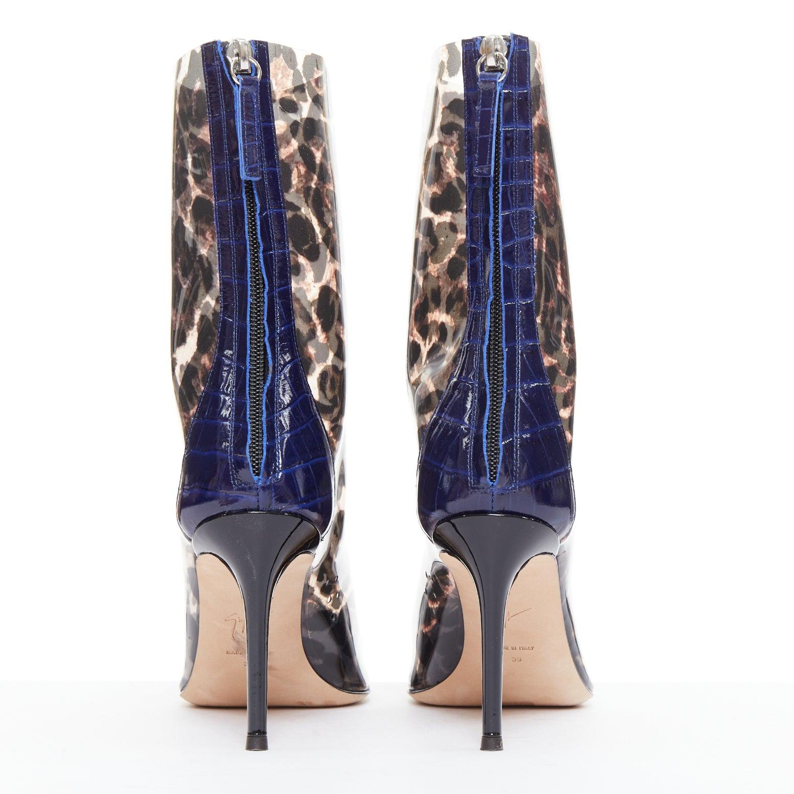 GIUSEPPE ZANOTTI Violaine Cheville bleu léopard gaufré Bottes en PVC EU39 Pour femmes en vente