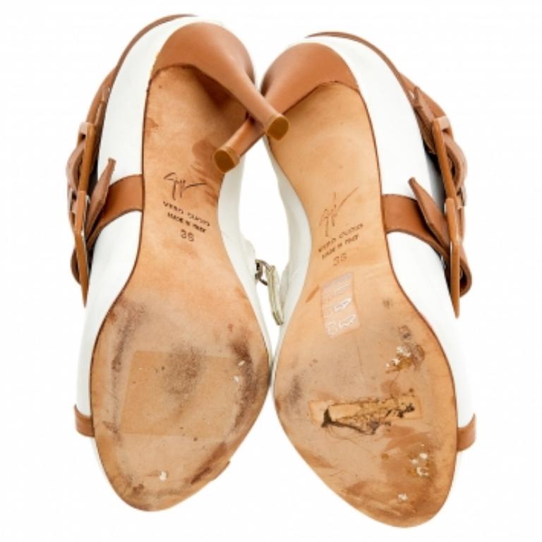 Giuseppe Zanotti White/Brown Leather Open Toe Booties Size 36 2