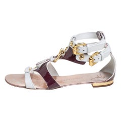 Giuseppe Zanotti White/Burgundy Patent Leather And Leather Flat Sandals Size 36