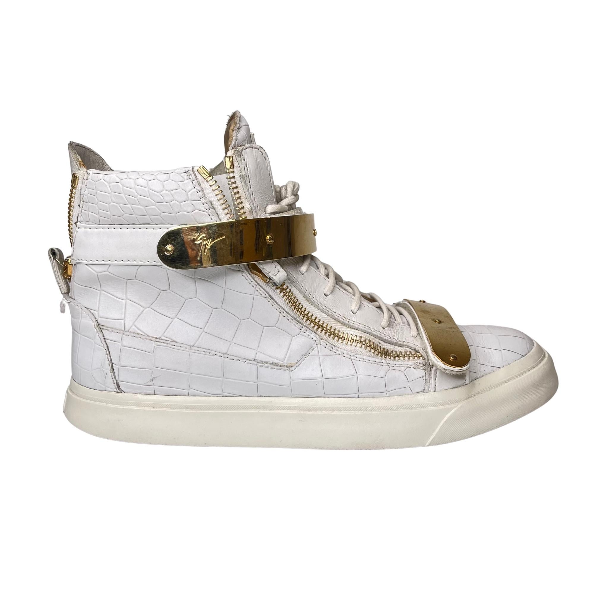 Giuseppe Zanotti Coby High Top Sneakers aus weißem Leder mit Krokodilleder-Prägung (44 EU)