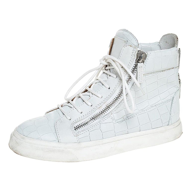 Giuseppe Zanotti White Croc Embossed Leather London High Top Sneakers ...