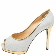 Giuseppe Zanotti White Croc Embossed Leather Peep-Toe Platform Pumps Size 39 (escarpins à plateforme en cuir gaufré)