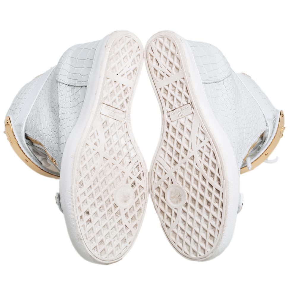 Giuseppe Zanotti White Croc Embossed Lorenz Wedge High Top Sneakers Size 39 In Good Condition In Dubai, Al Qouz 2