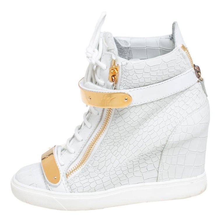 Giuseppe Zanotti White Croc Embossed Lorenz Wedge High Top Sneakers Size 39  at 1stDibs