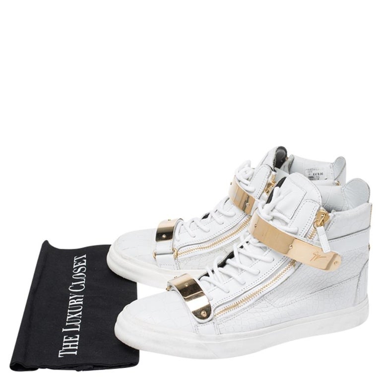 Giuseppe Zanotti White/Gold Leather Coby High Top Sneakers Size 44 For ...