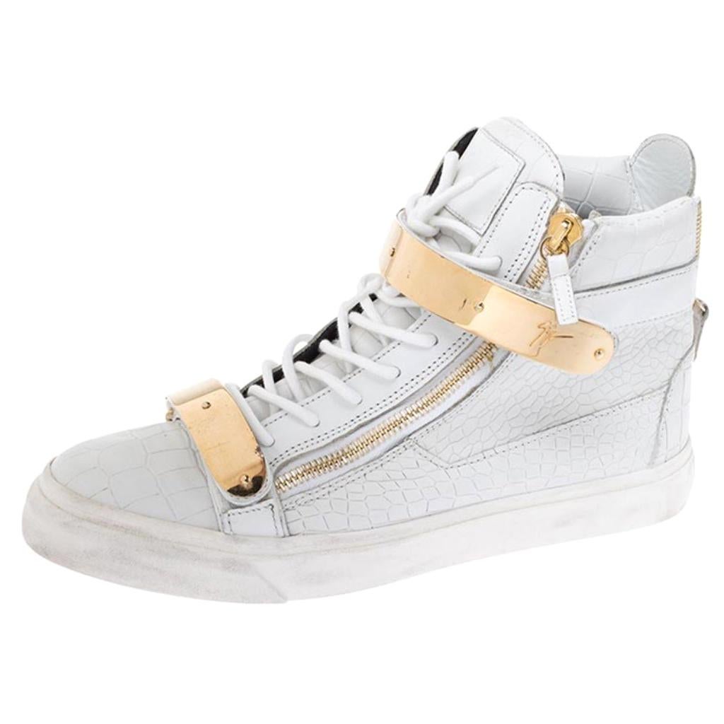 Giuseppe Zanotti White/Gold Leather Coby High Top Sneakers Size 44