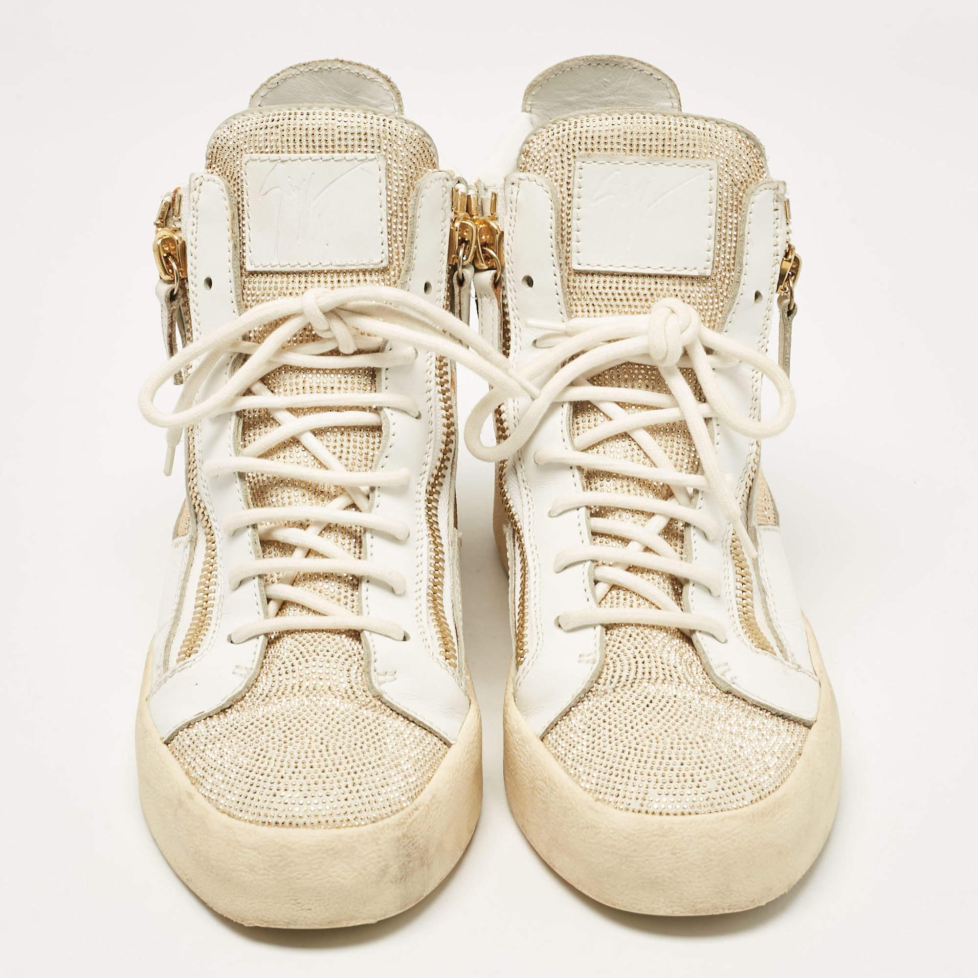 Giuseppe Zanotti Weiß/Gold Leder High Top Turnschuhe Größe 41 (Beige)