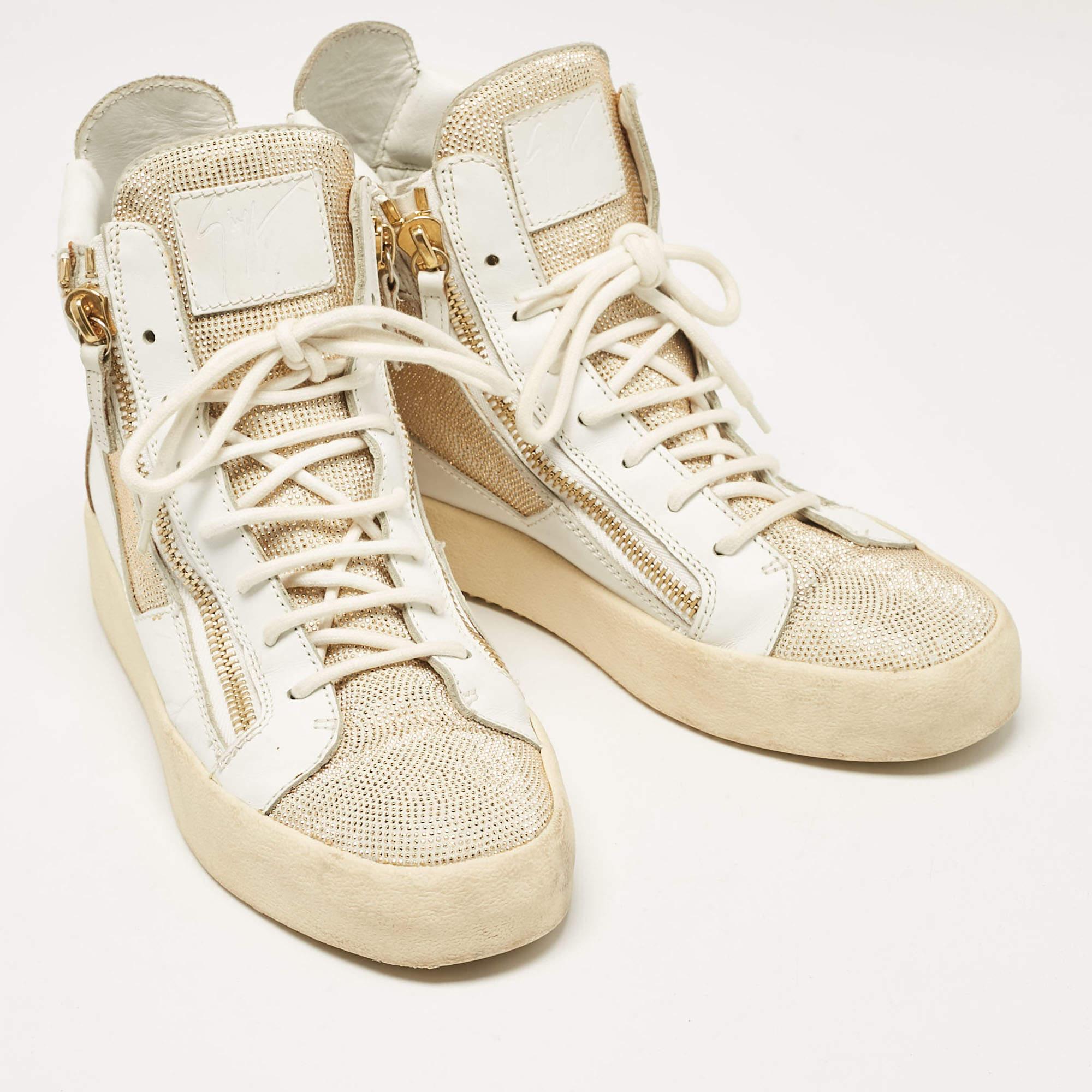 Giuseppe Zanotti Weiß/Gold Leder High Top Turnschuhe Größe 41 Herren