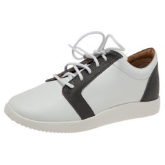 Giuseppe Zanotti White/Grey Leather Low-Top Sneakers Size 36