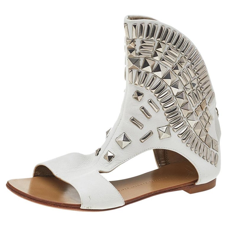 Giuseppe Zanotti White Leather Bootie Napa Blanco Flat Sandals 38 For Sale at 1stDibs | bootie sandals flat