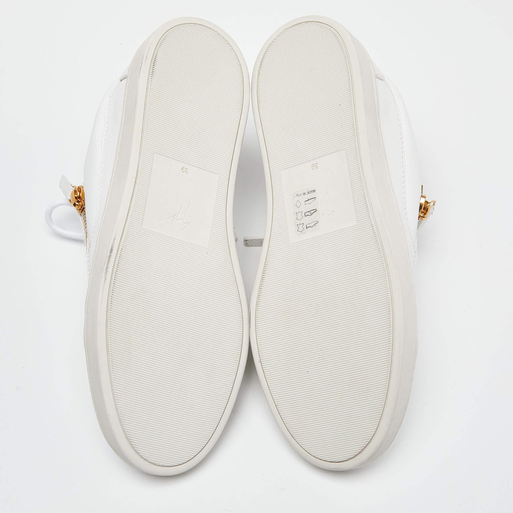 Giuseppe Zanotti White Leather Brek Low Top Sneakers Size 39 For Sale 1