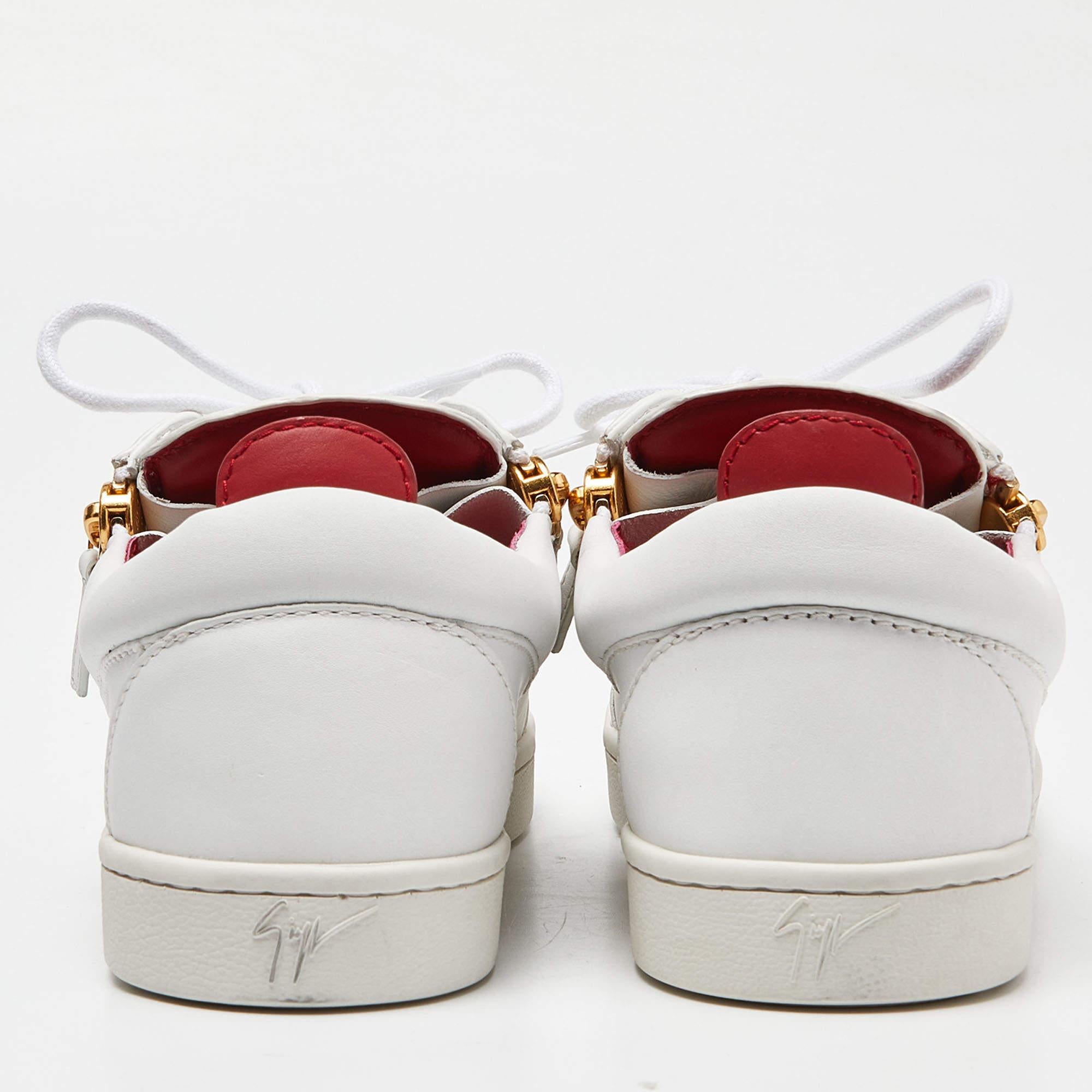 Giuseppe Zanotti White Leather Brek Low Top Sneakers Size 39 For Sale 2