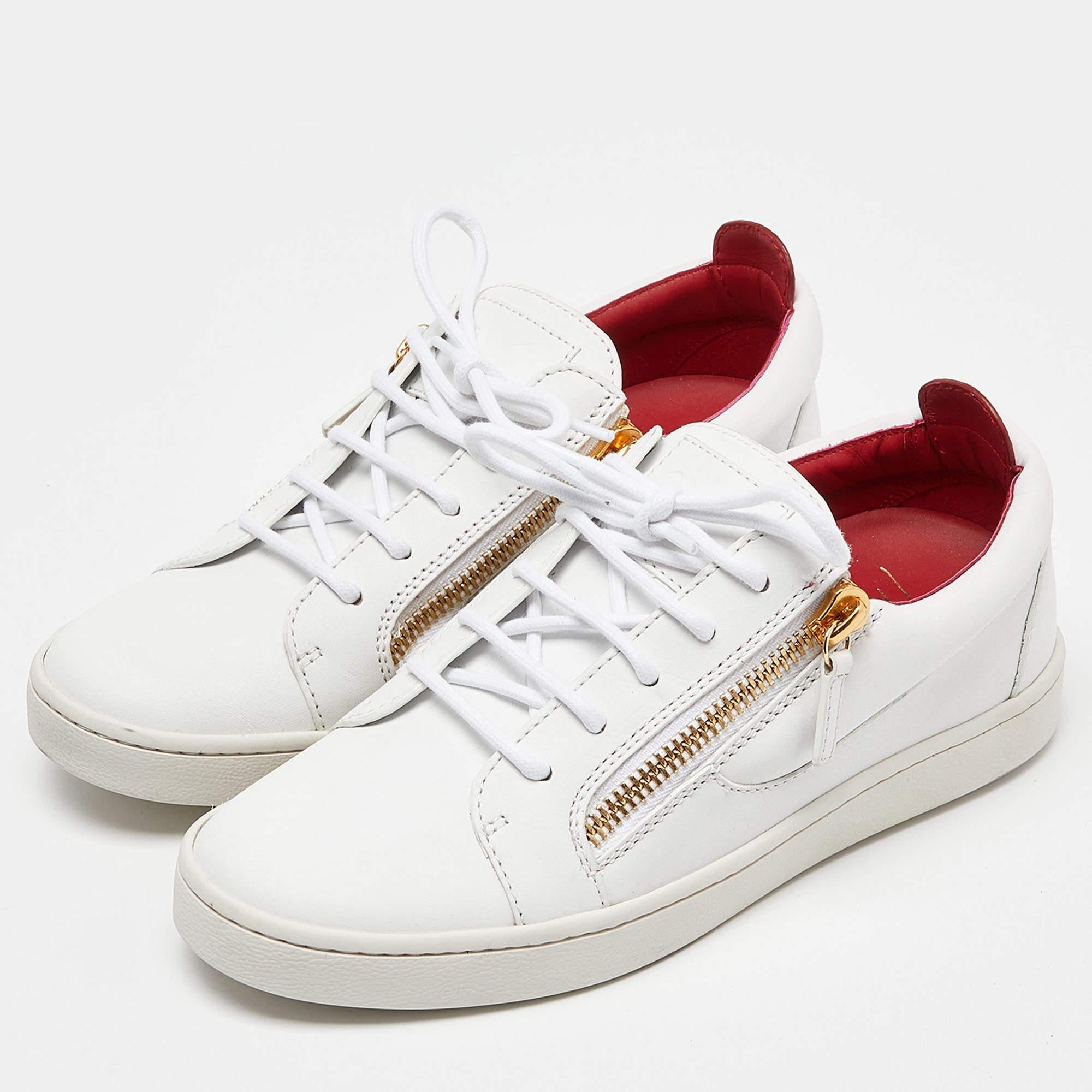 Giuseppe Zanotti White Leather Brek Low Top Sneakers Size 39 For Sale 3