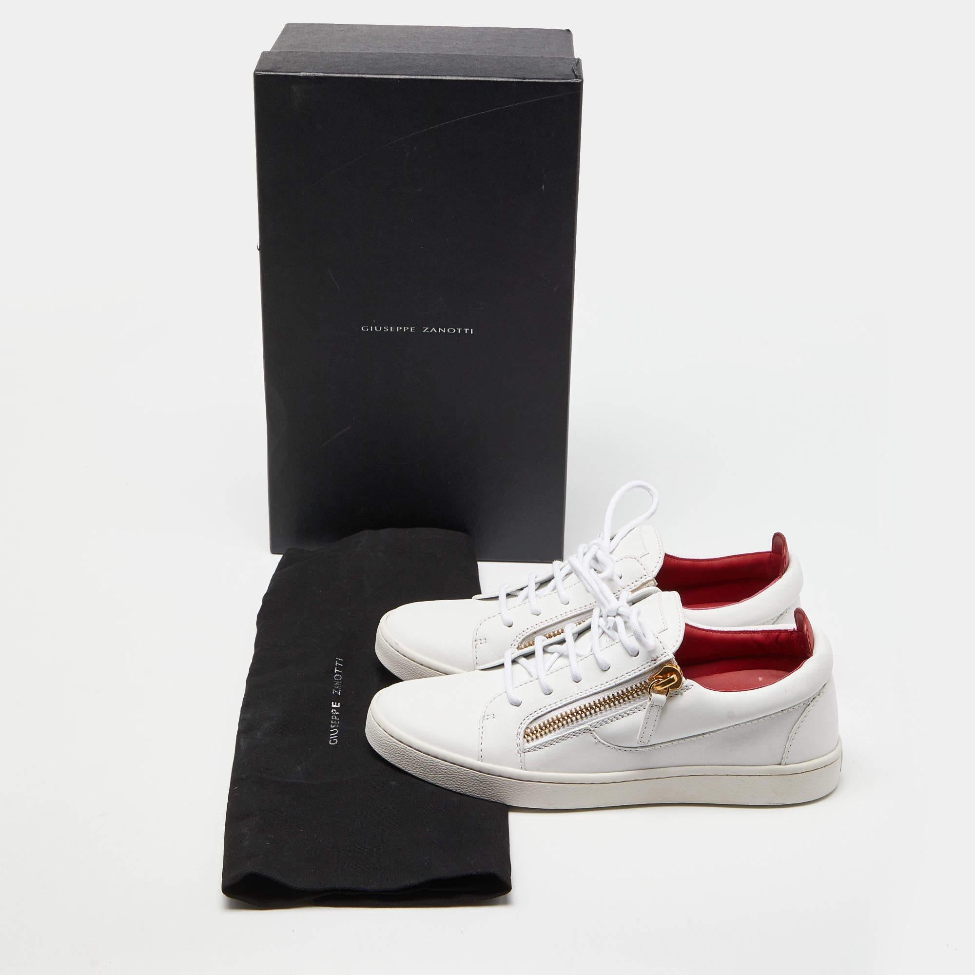 Giuseppe Zanotti White Leather Brek Low Top Sneakers Size 39 For Sale 5