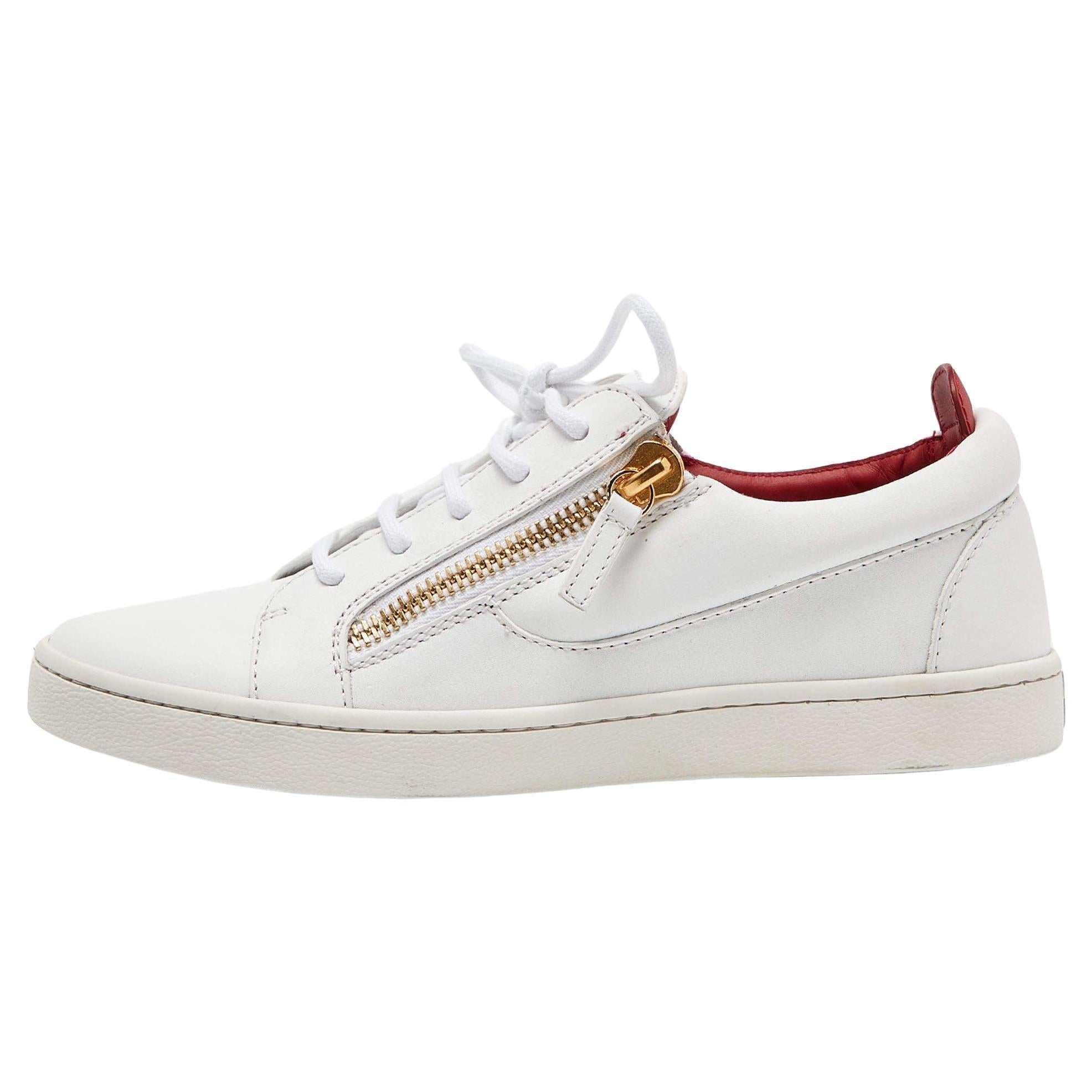 Giuseppe Zanotti White Leather Brek Low Top Sneakers Size 39 For Sale