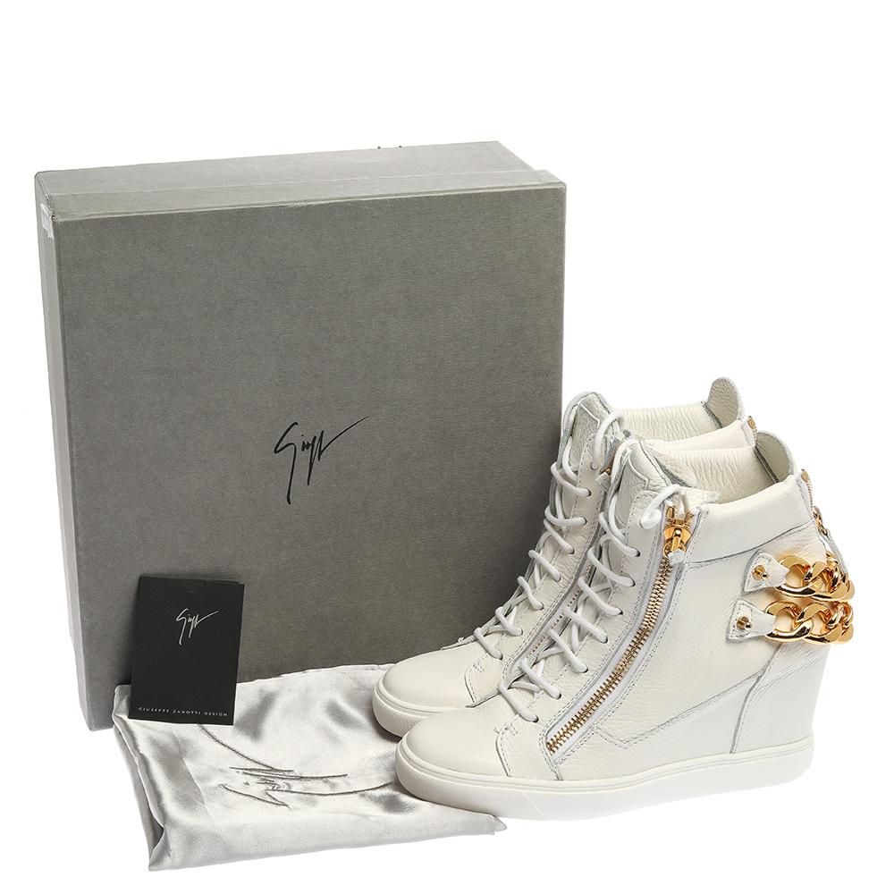 Giuseppe Zanotti White Leather Chain Detail High Top Wedge Sneakers Size 41 2