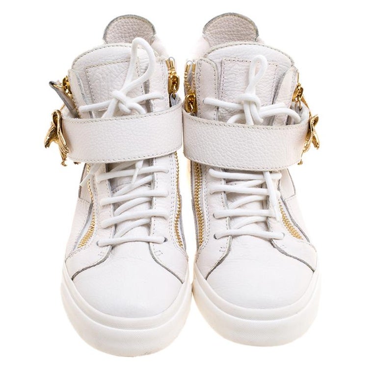 Giuseppe White Leather Eagle High Top Sneakers Size 38 For Sale at 1stDibs