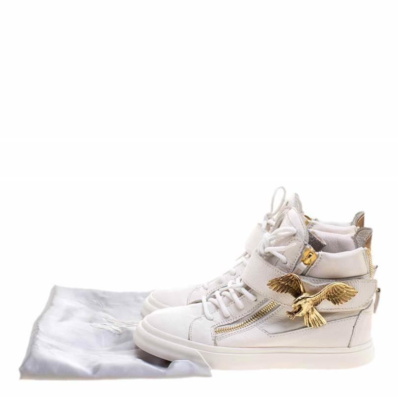 Giuseppe Zanotti White Leather Eagle High Top Sneakers Size 38 2