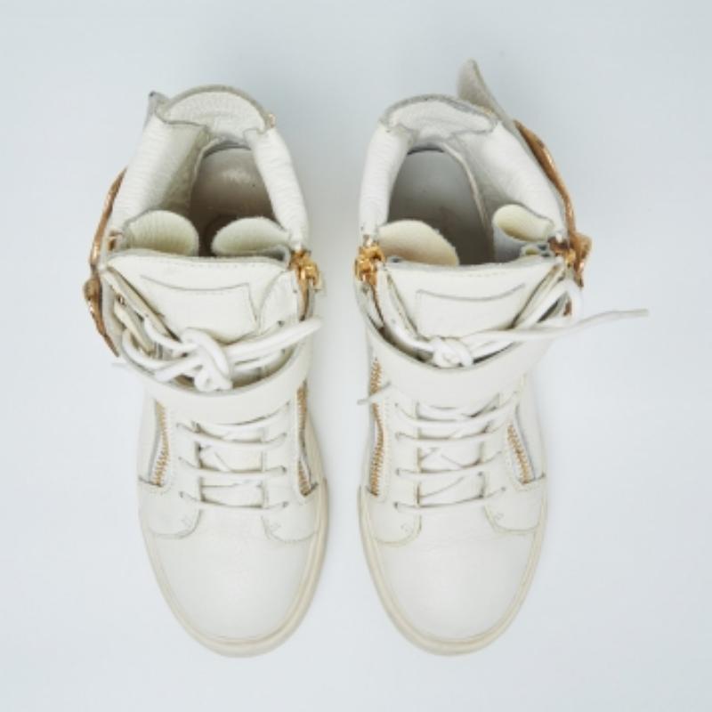 Women's Giuseppe Zanotti White Leather Embellished High Top Sneakers Size 38.5 For Sale