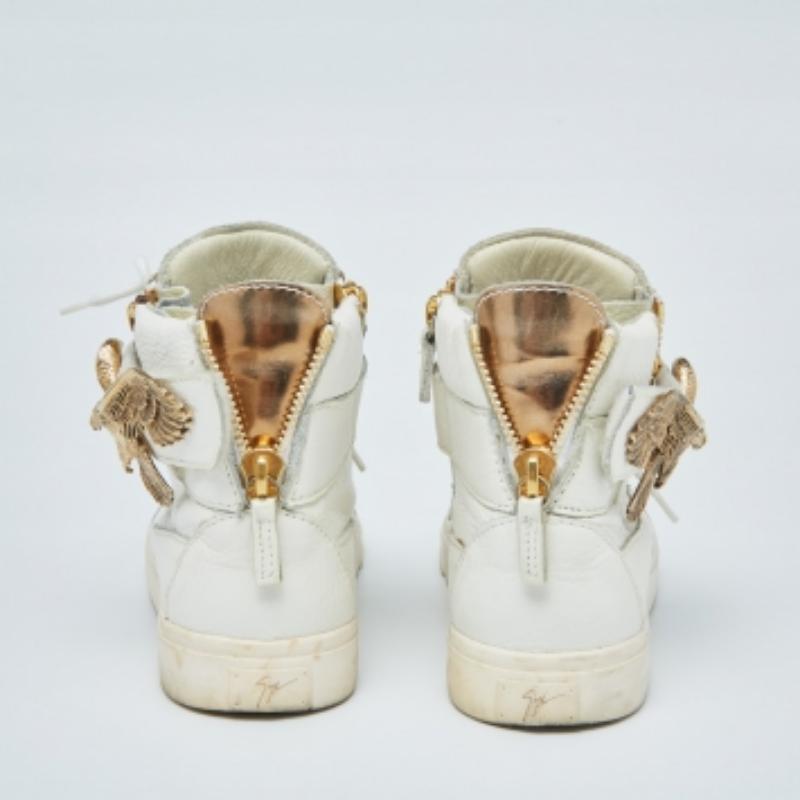 Giuseppe Zanotti White Leather Embellished High Top Sneakers Size 38.5 For Sale 1