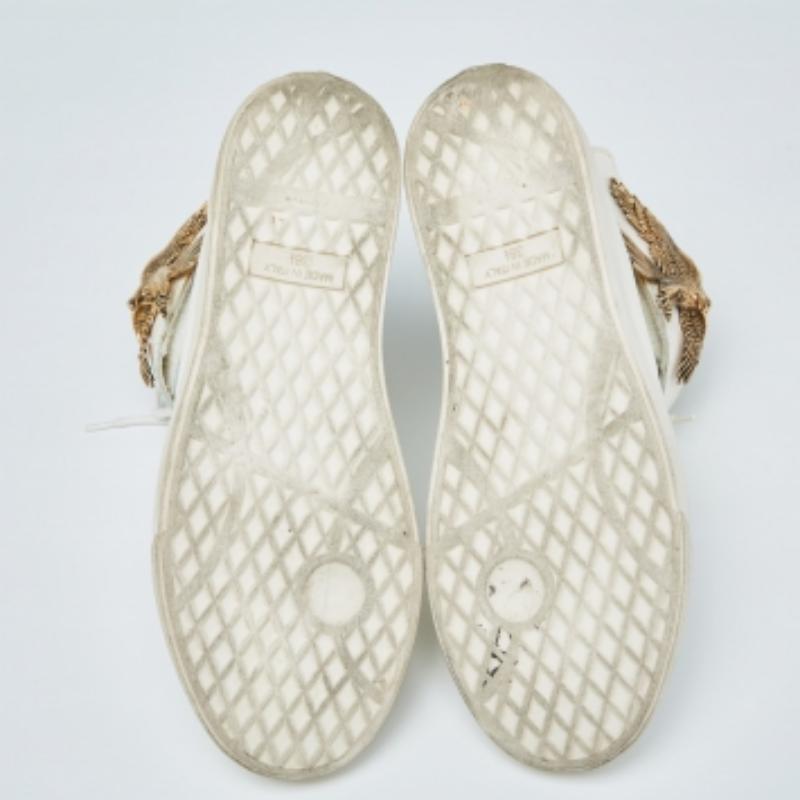 Giuseppe Zanotti White Leather Embellished High Top Sneakers Size 38.5 For Sale 2