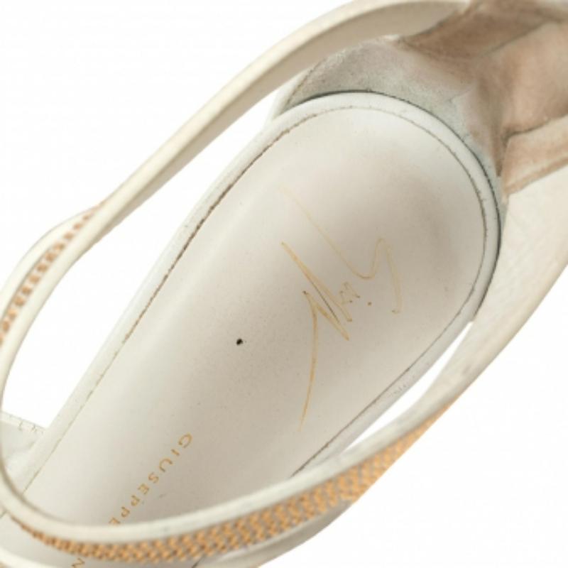 Giuseppe Zanotti White Leather Gold Strass Buckle Sandals Size 37 For Sale 5