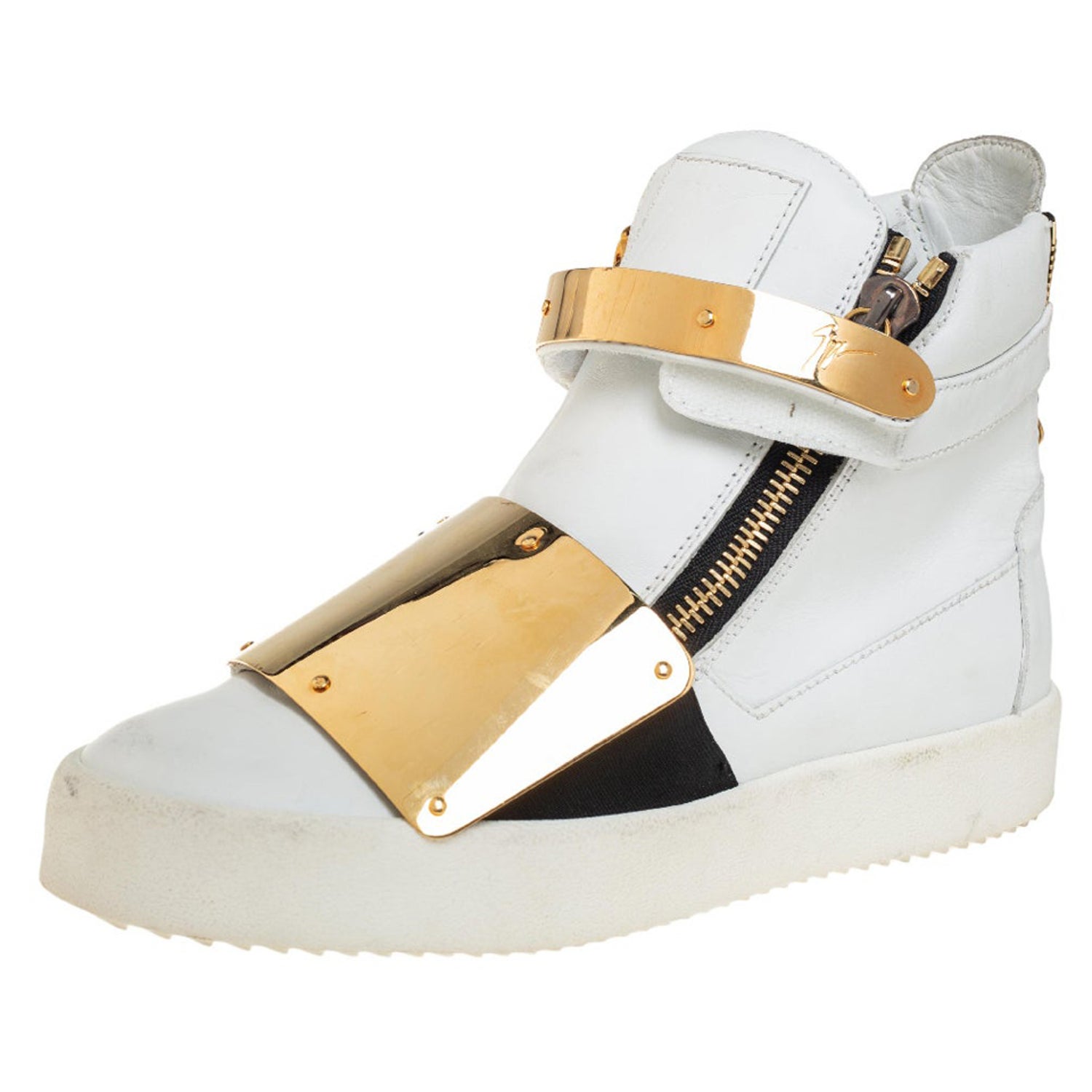 Giuseppe Zanotti White Leather High Top Sneakers Size 40 For Sale at 1stDibs