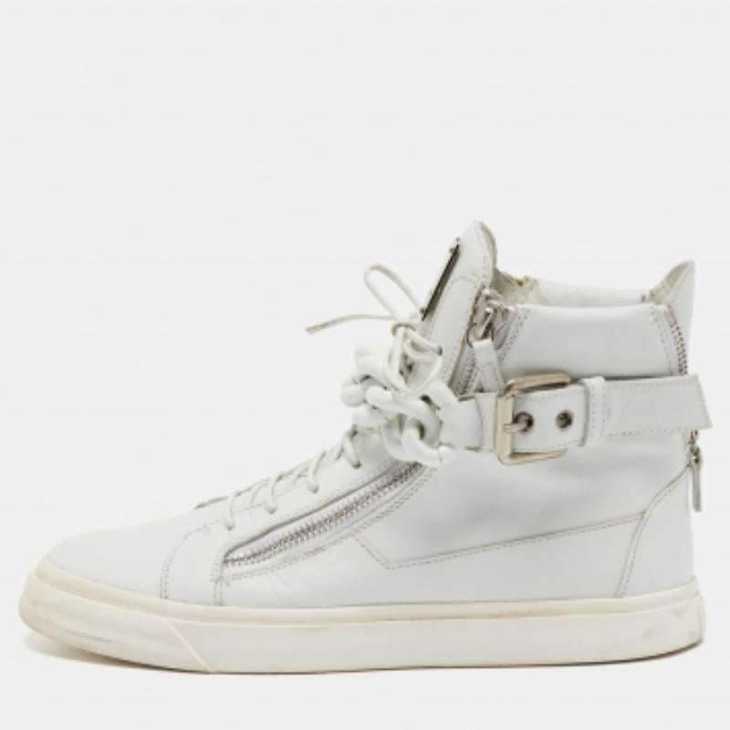 Giuseppe Zanotti Weiß Leder Metall Kette High Top Sneakers Größe 44