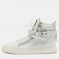 Giuseppe Zanotti Weiß Leder Metall Kette High Top Sneakers Größe 44