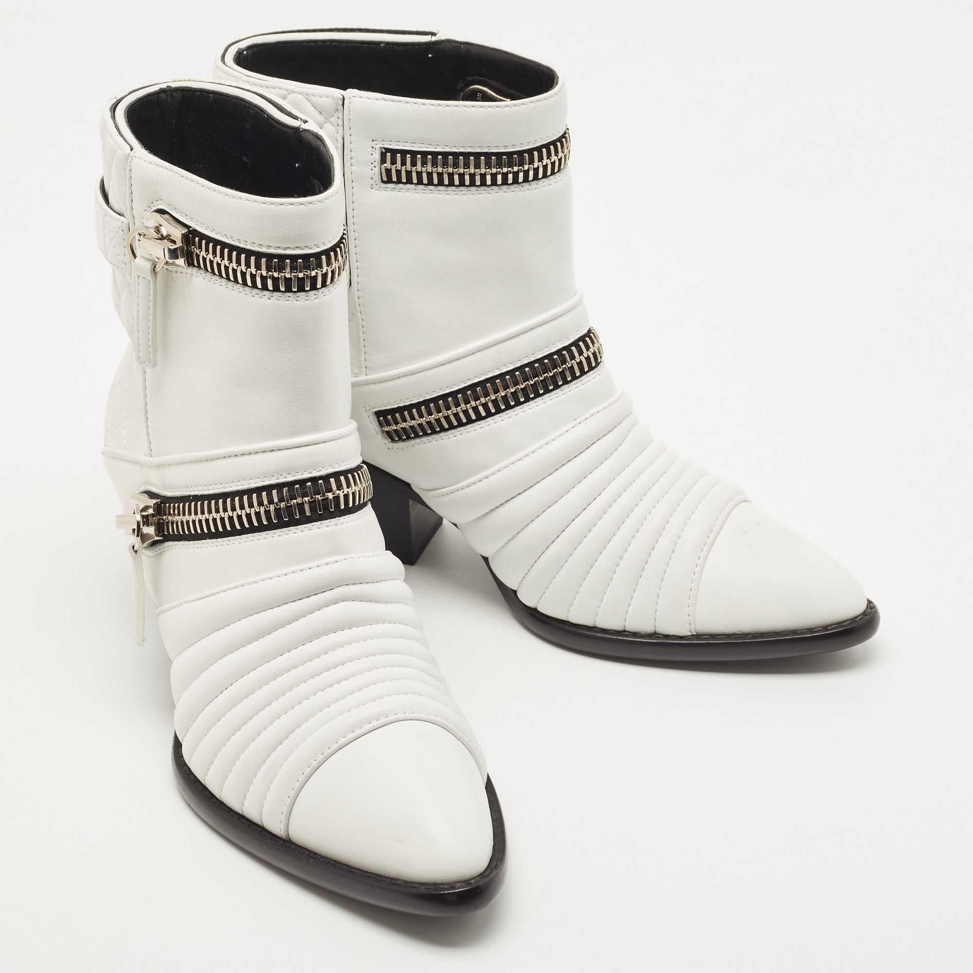 Gray Giuseppe Zanotti White Leather Olinda Ankle Boots For Sale