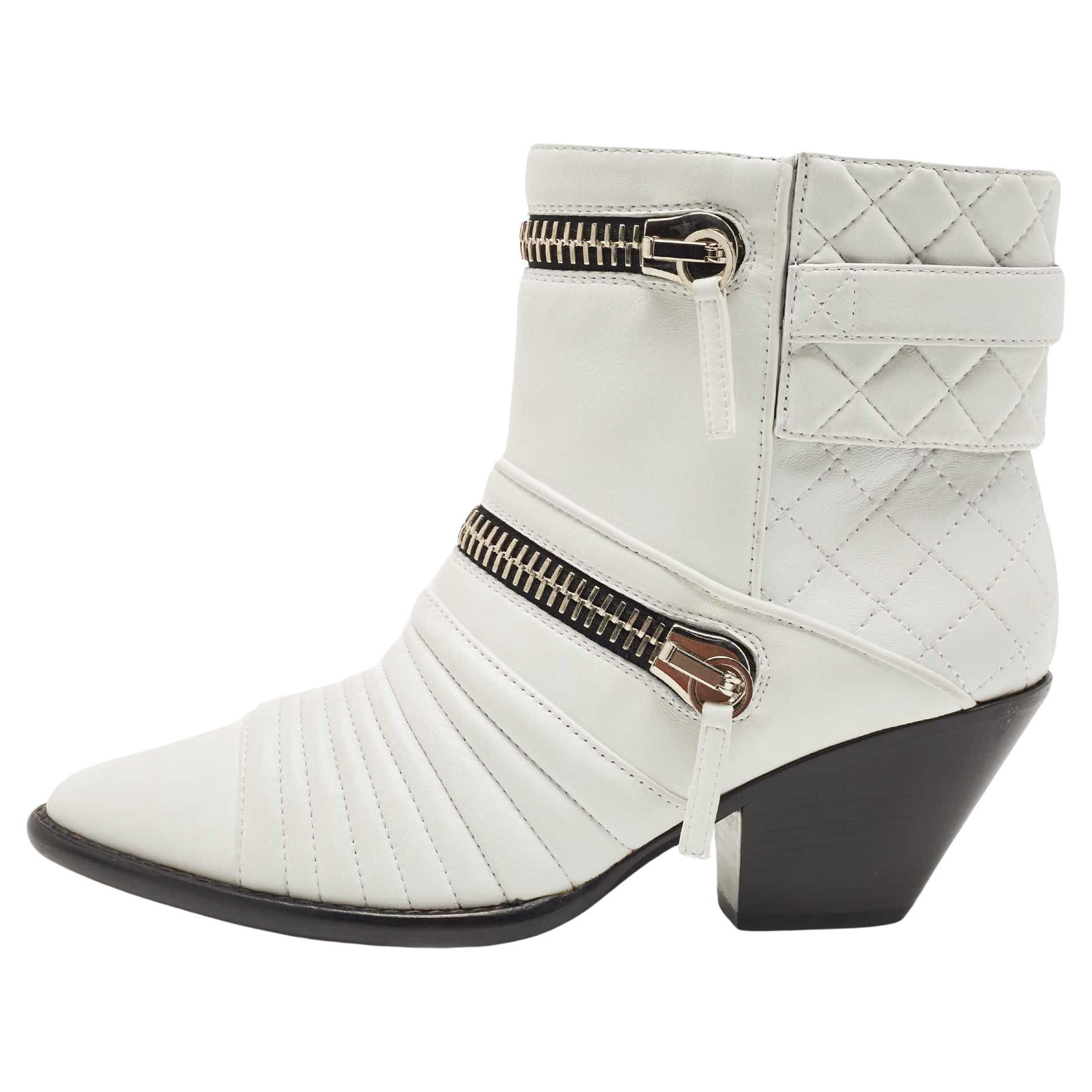 Giuseppe Zanotti White Leather Olinda Ankle Boots For Sale