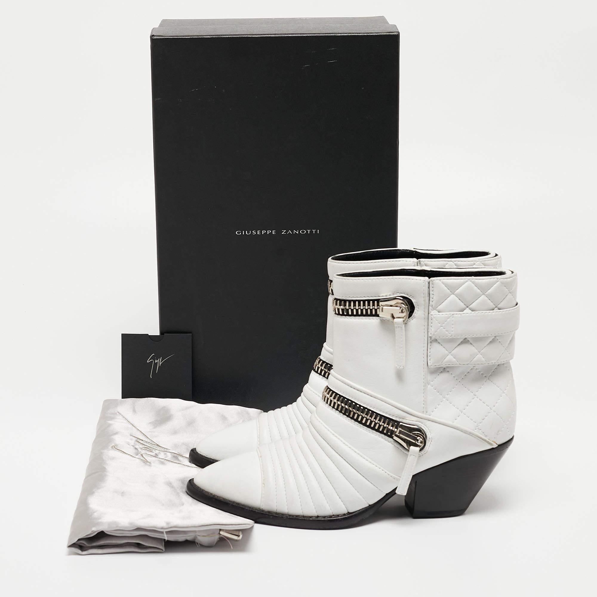 Giuseppe Zanotti White Leather Olinda Ankle Boots Size 38 5