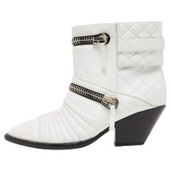 Used Giuseppe Zanotti White Leather Olinda Ankle Boots Size 38