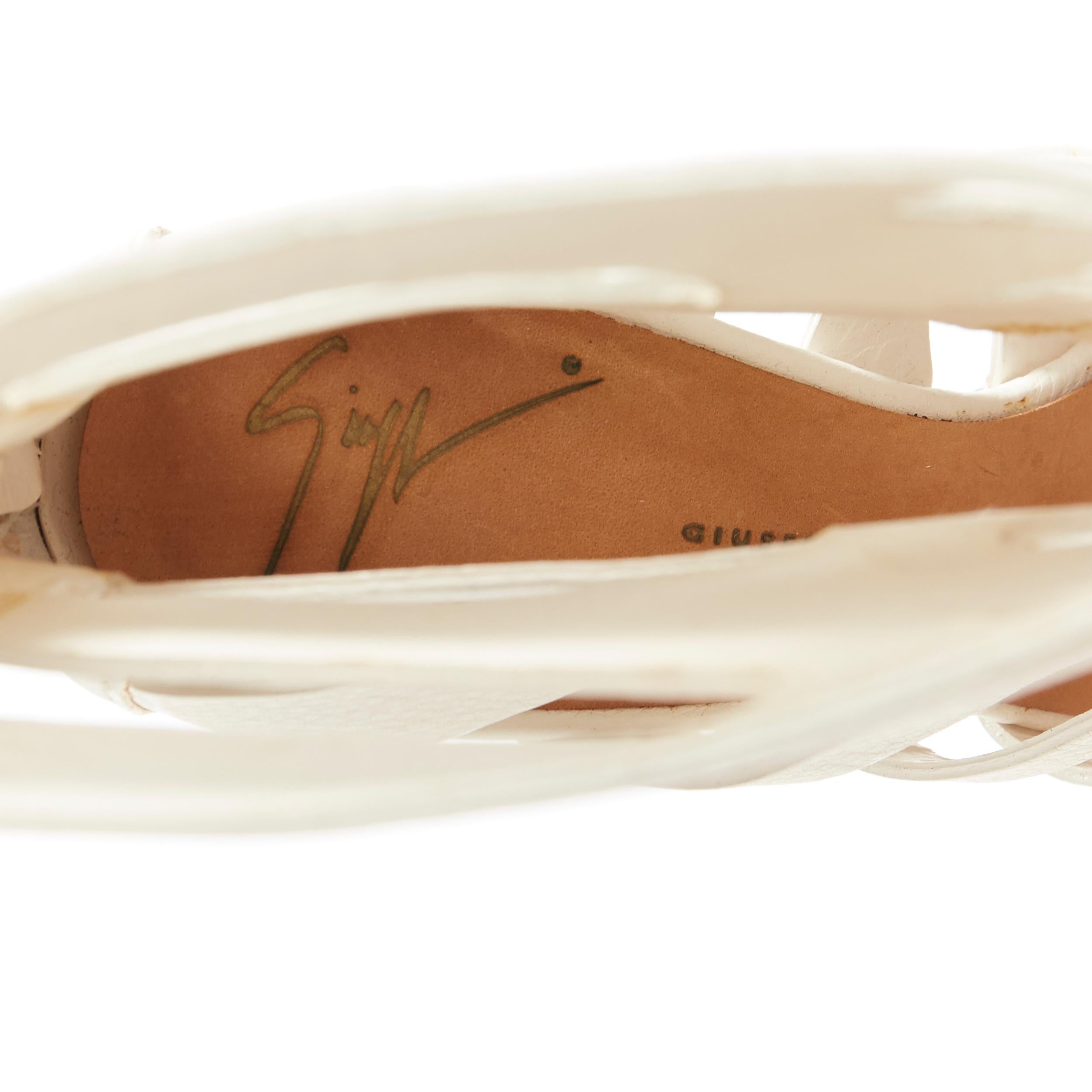 GIUSEPPE ZANOTTI white leather silver metal heel cut out bootie sandal EU37.5 3