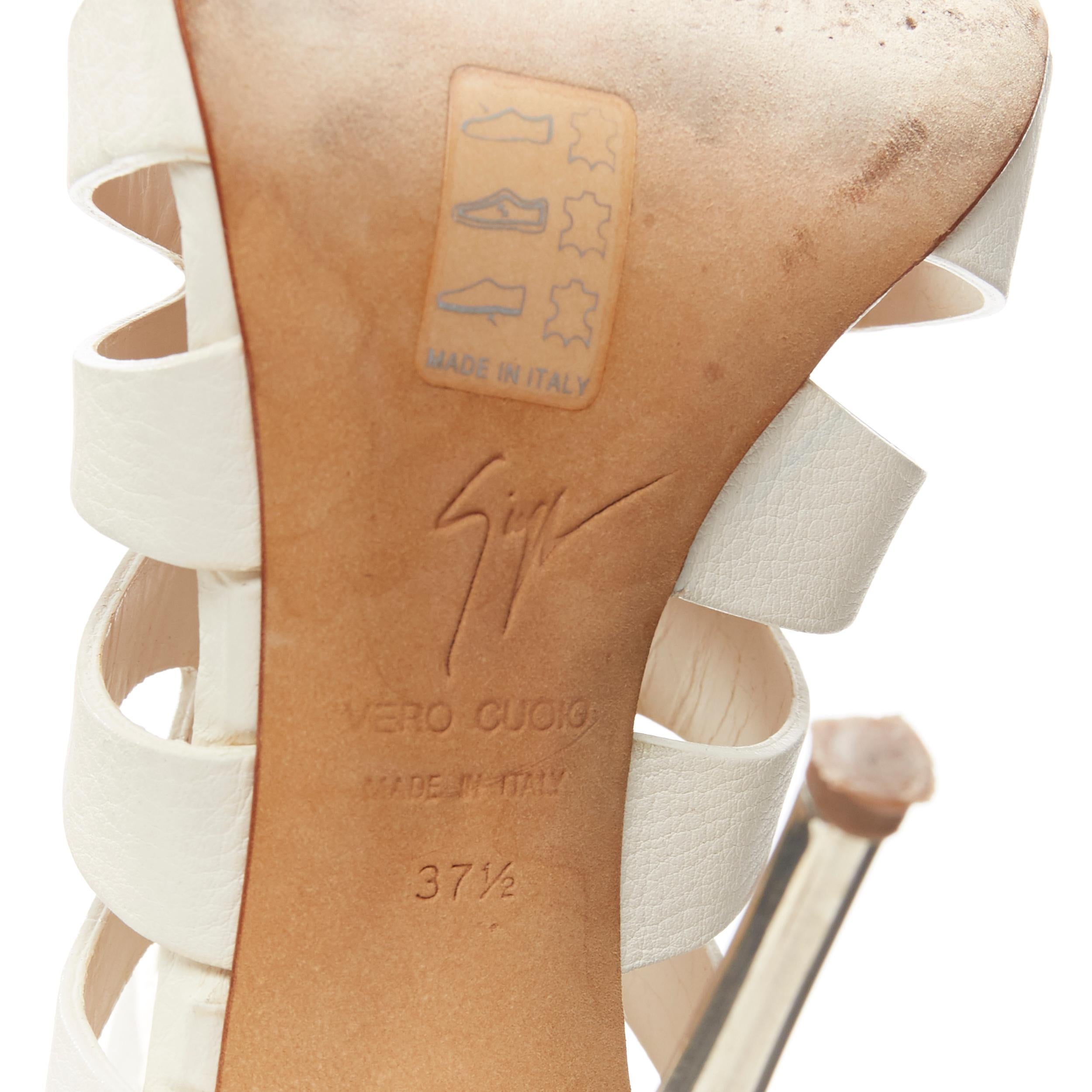 GIUSEPPE ZANOTTI white leather silver metal heel cut out bootie sandal EU37.5 4