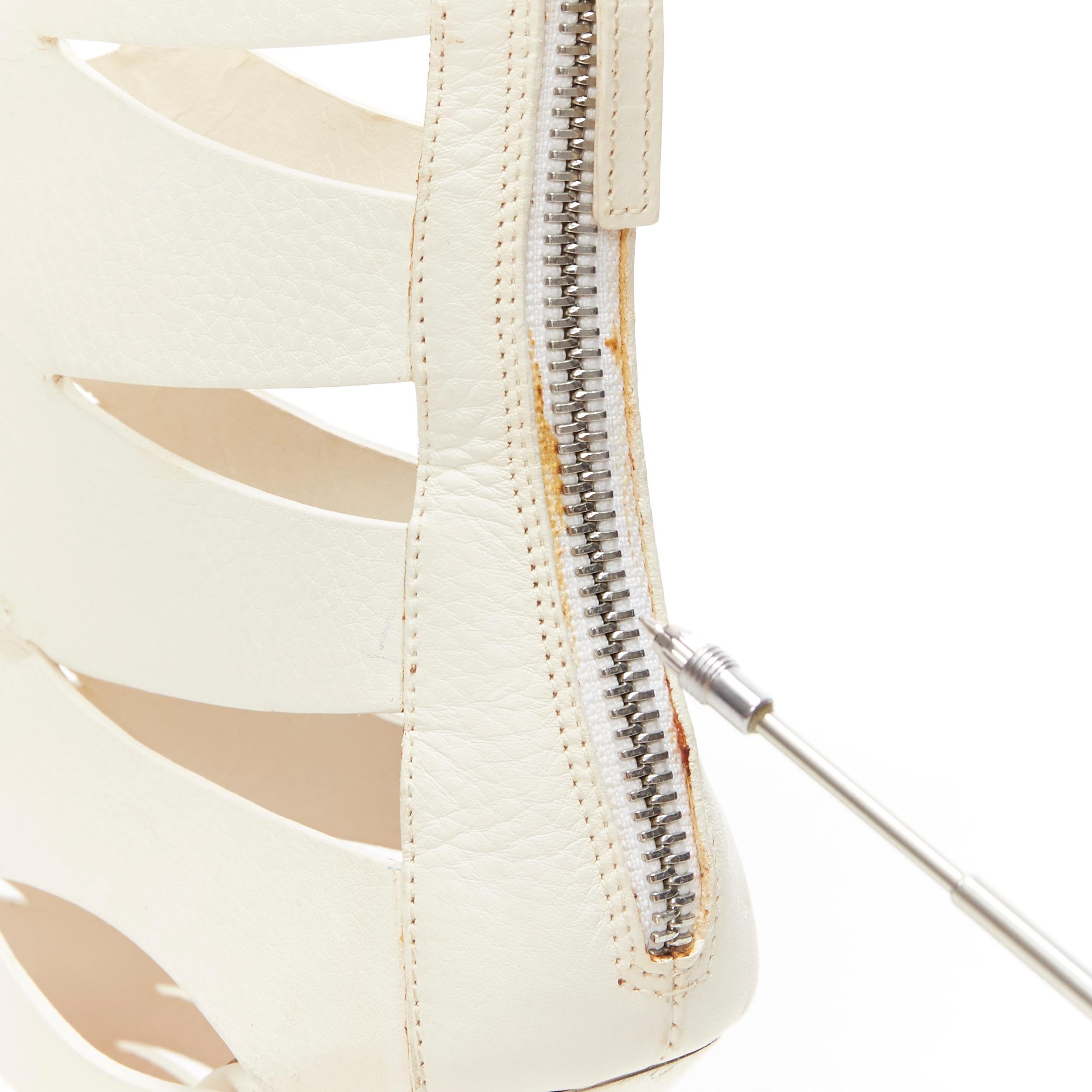 GIUSEPPE ZANOTTI white leather silver metal heel cut out bootie sandal EU37.5 1