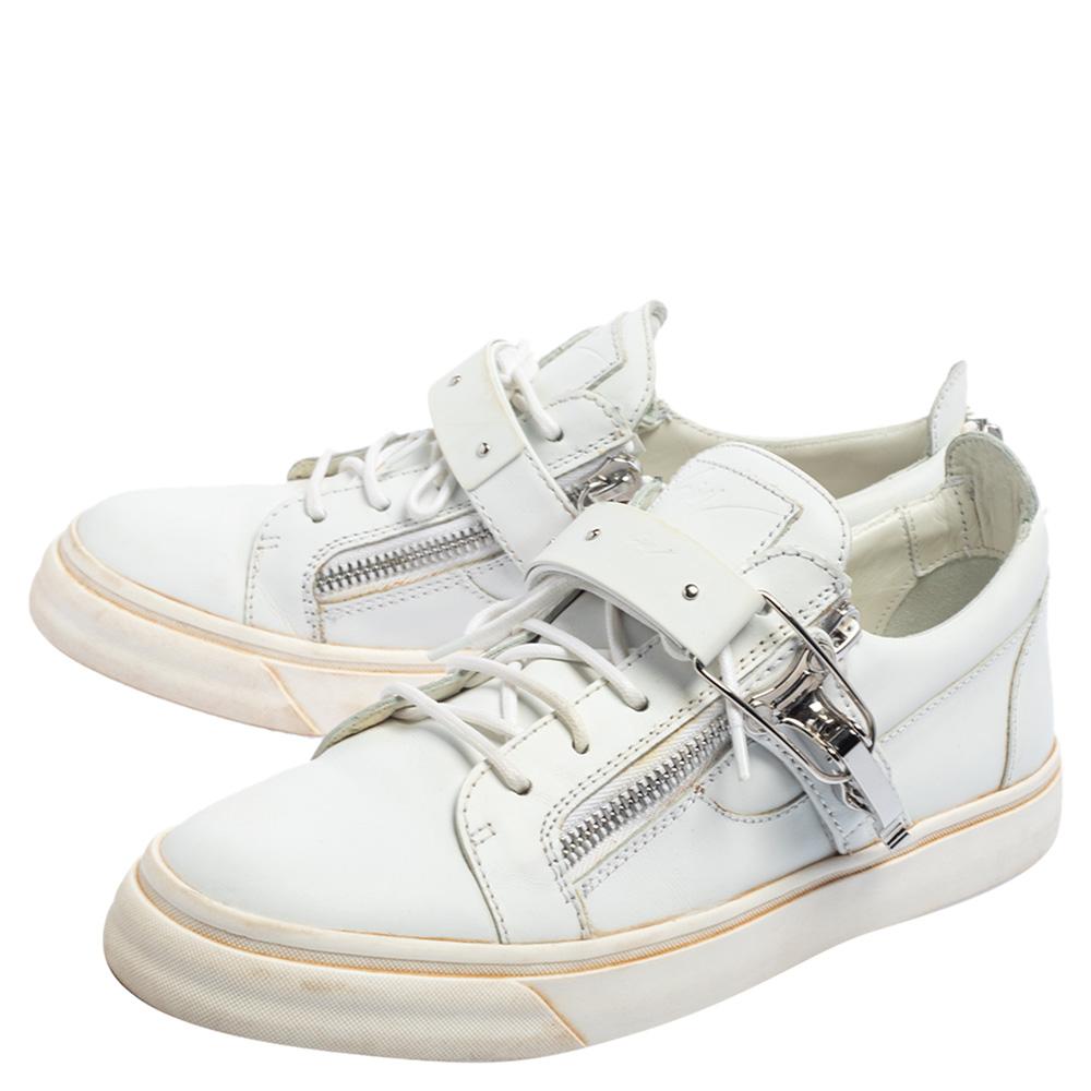 Gray Giuseppe Zanotti White Leather Ski Sneakers Size 42