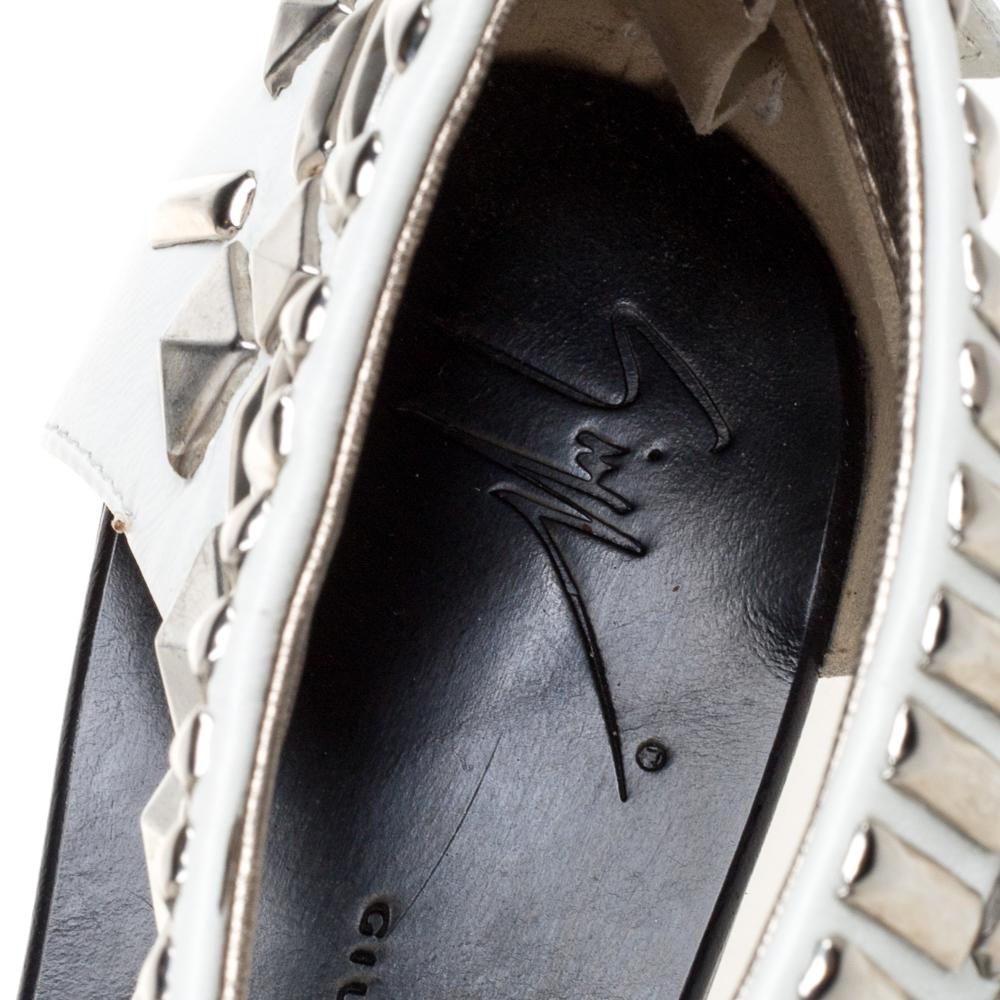 Giuseppe Zanotti White Leather Studded Ankle Cuff Zipper Flats Size 36 For Sale 1