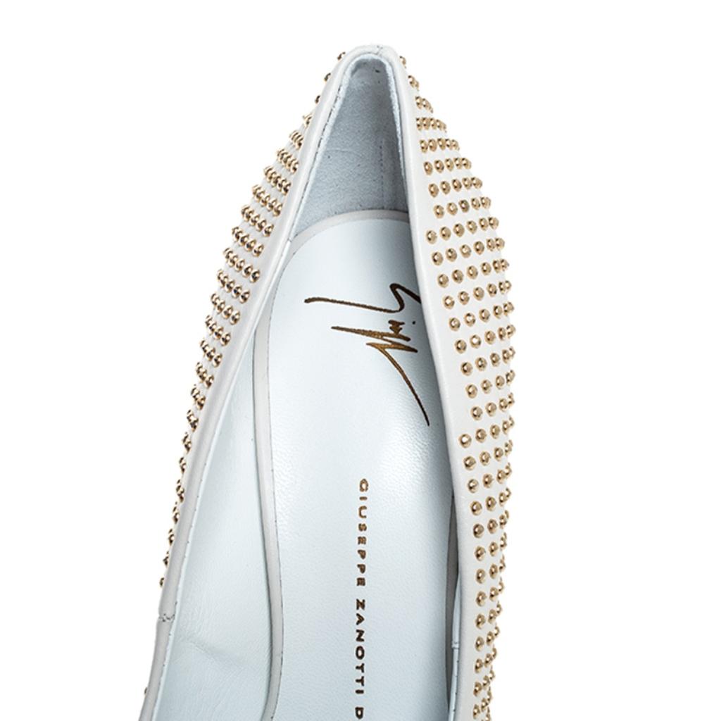Giuseppe Zanotti White Leather Studded Pointed Toe Pumps Size 38.5 1