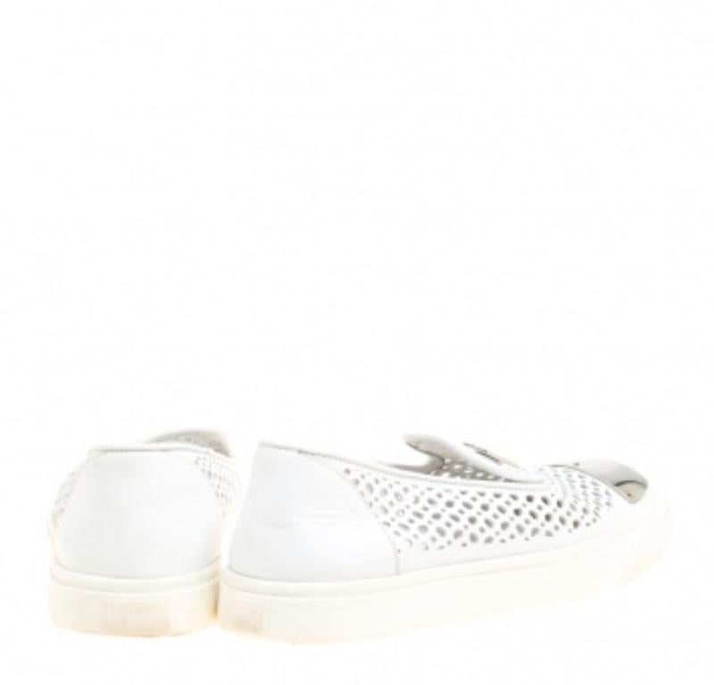 Giuseppe Zanotti Bianco Pelle Traforata Punta Metallica Skate Sneakers Taglia 40 in vendita 1
